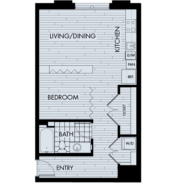 Floor plan for studio, 1 bath, 837 sqft